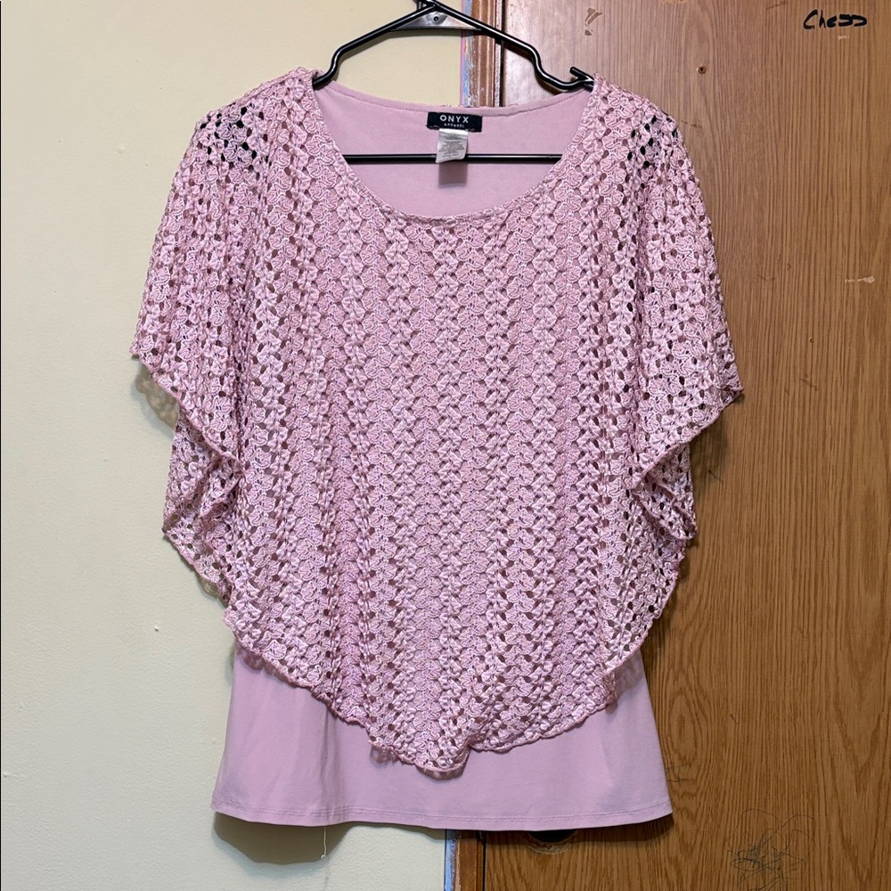 Onyx Apparel Women's Light Pink Knit Blouse crochet